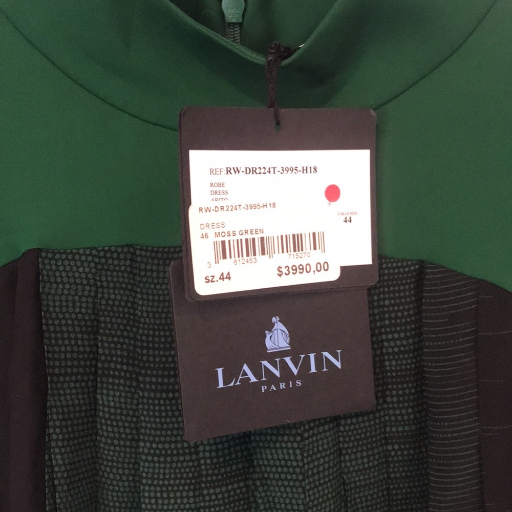 Lanvin Green and Black Long Sleeve Shift Dress - Picture 3 of 4